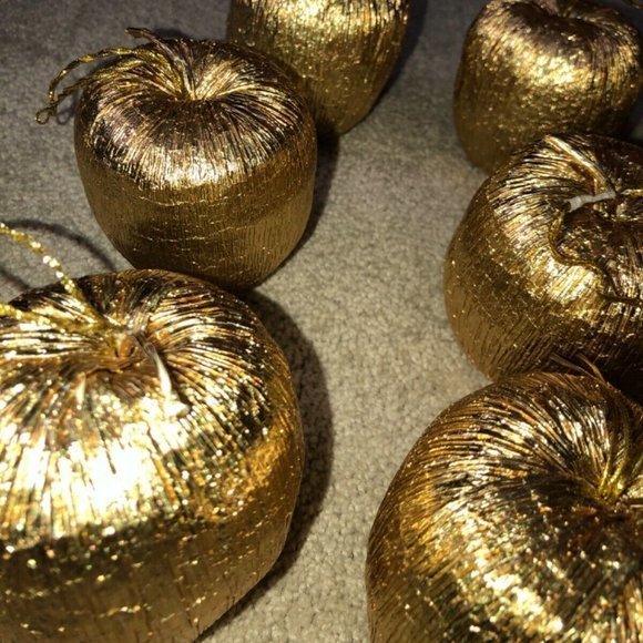 Vintage Decorative Christmas Ornament Apples Metallic Gold (15) - Picture 3 of 11